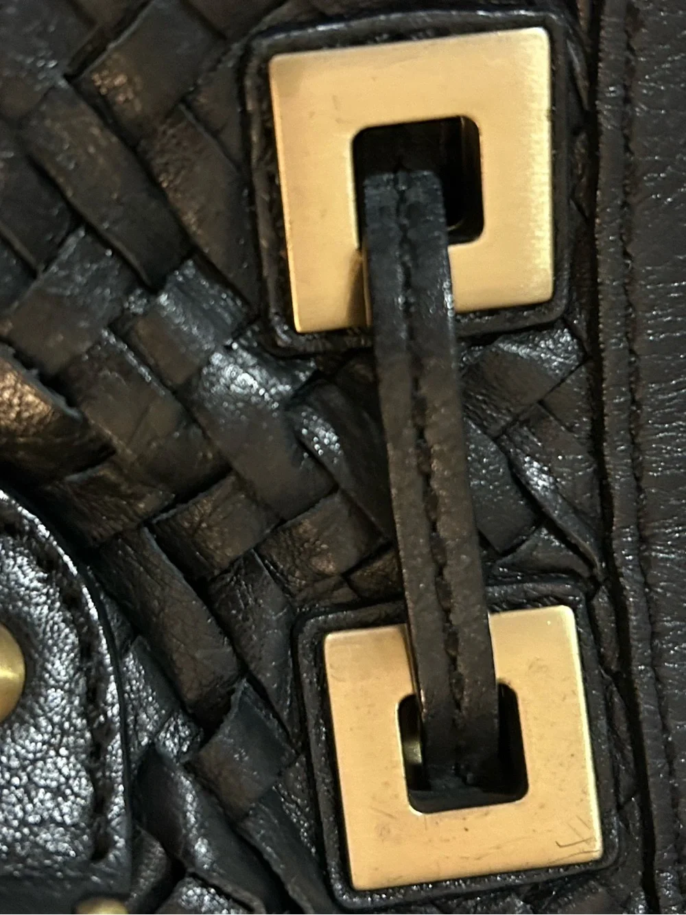 Cole Haan Black Woven Leather Large Hobo with Gold Accents